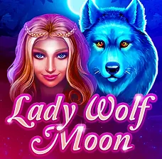 Alvynn Lady Wolf Moon slot game with woman and blue wolf